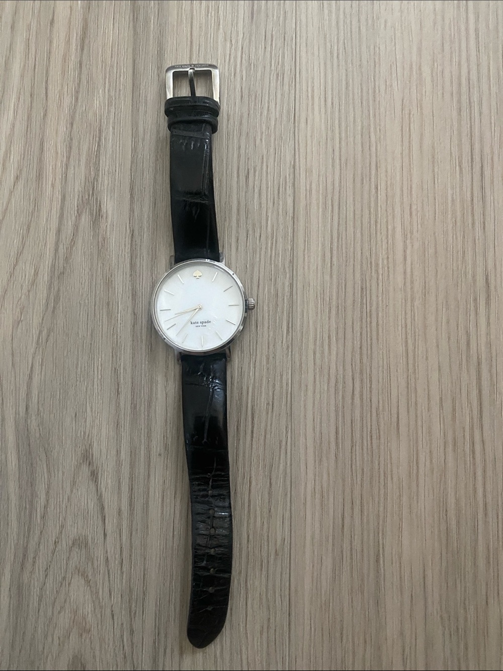 kate spade Black Leather Strap Watch with White Dial